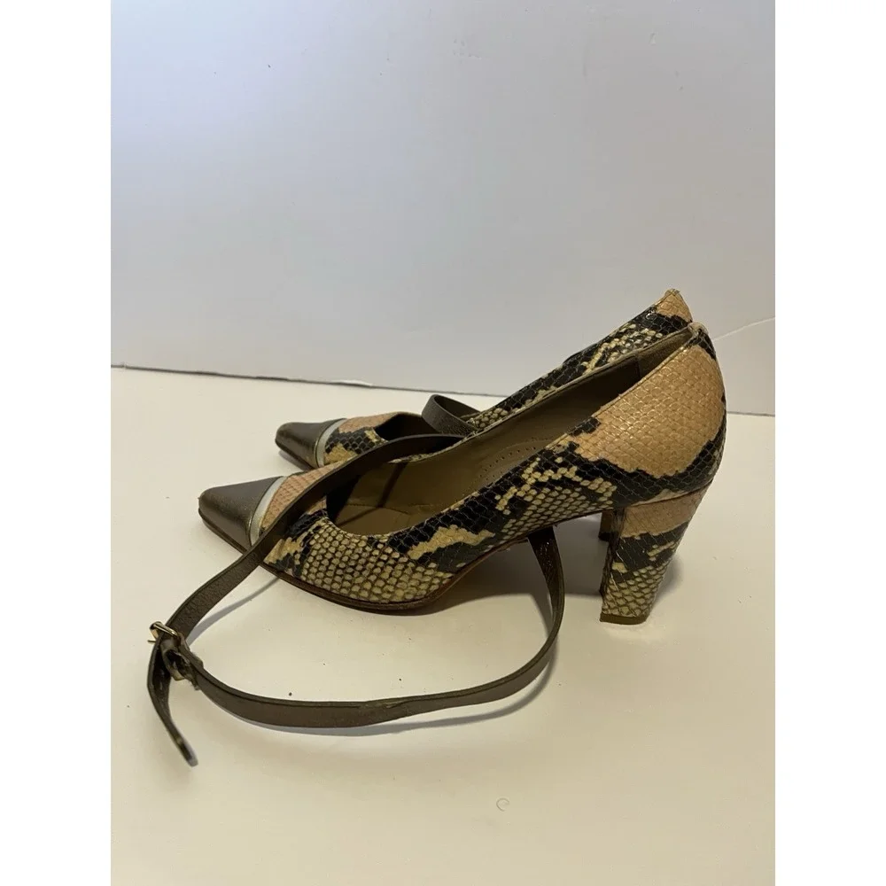 Anyi Lu Snake Skin Pointed-Toe Mary Jane Pumps